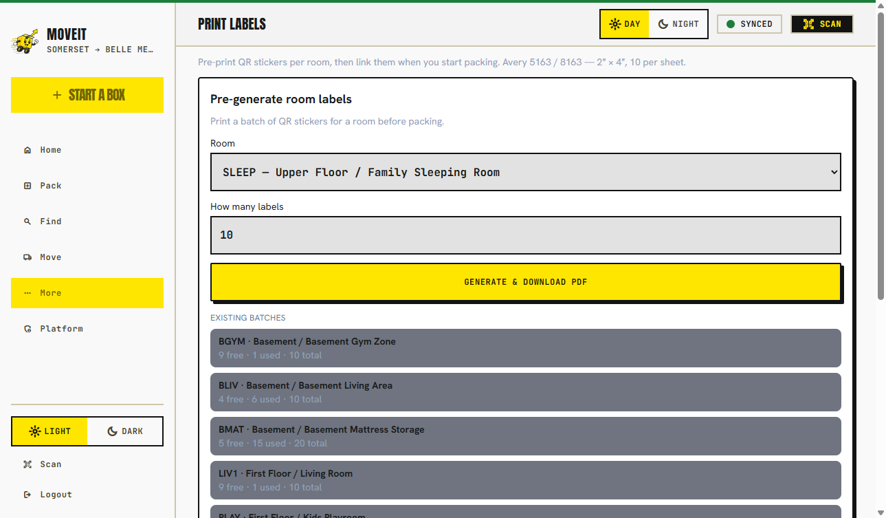 Label printing interface
