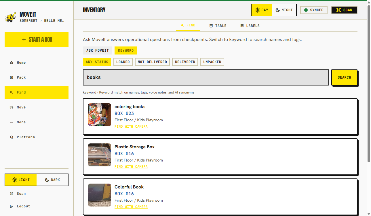 Search results with item photos
