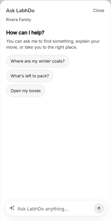 Ask LabhDo with example questions including where are my winter coats