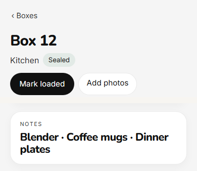 Box 12 in the Kitchen with blender, coffee mugs, and dinner plates